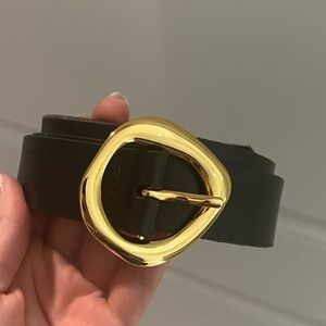 Madewell Black Leather Belt with Gold Buckle size XS